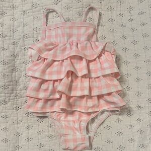 Mud Pie Pink and White Gingham Ruffle One-Piece Swimsuit